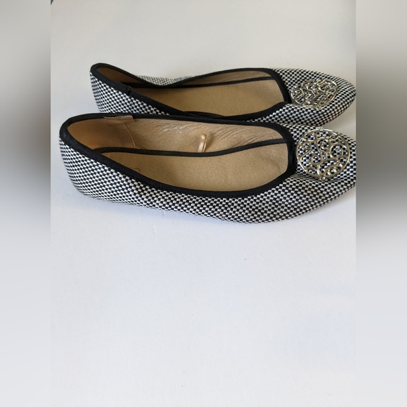 Black & White Tweed Medallion Slides - Sz 9 - Picture 3 of 5